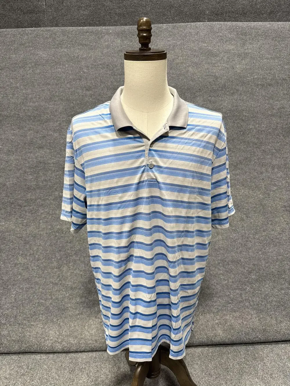 Adidas Climacool Polo Shirt Mens XL Blue Gray Striped Golf Performance